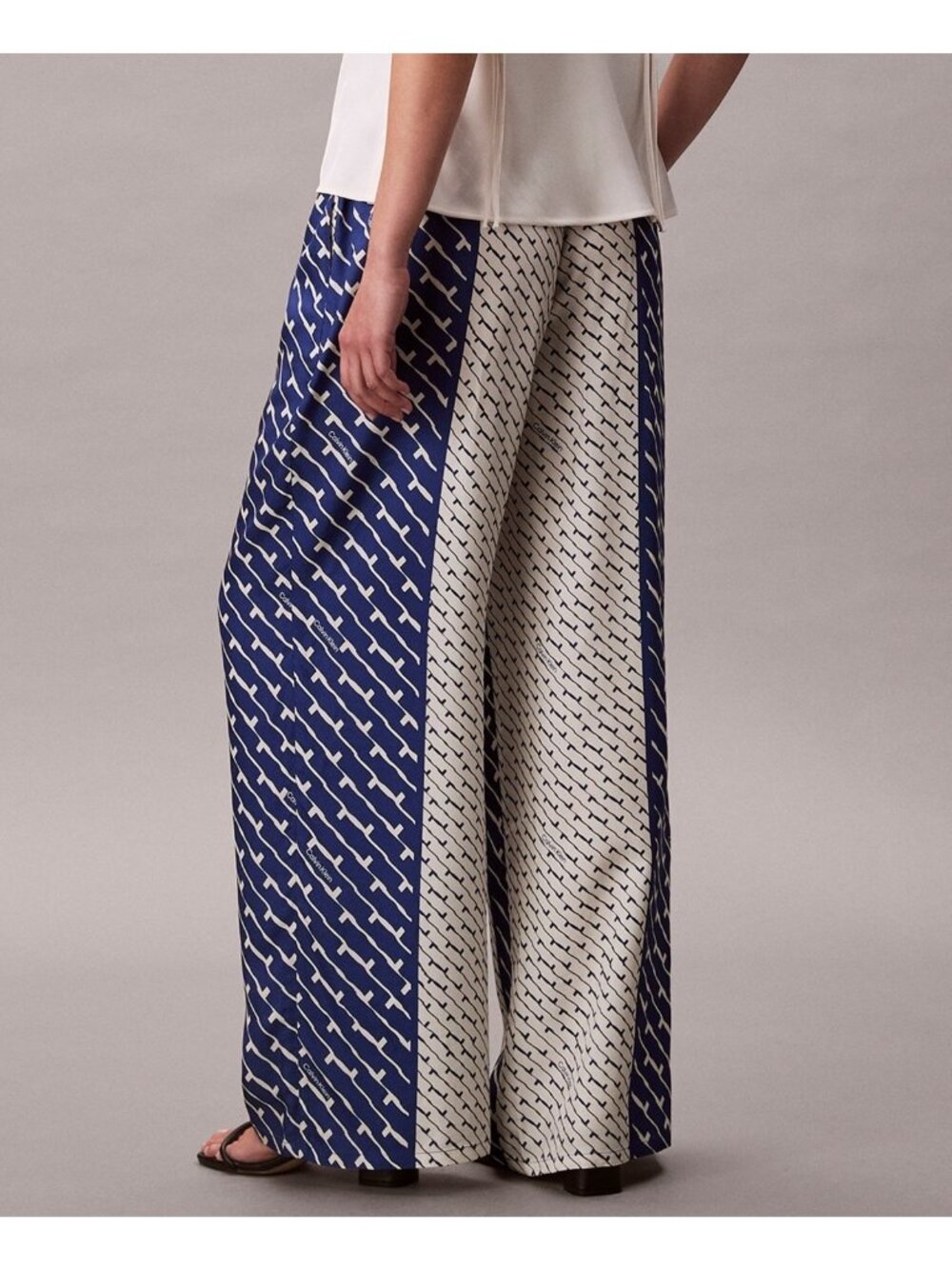 Calvin Klein Women pockets Casual Twill viscose Wide-Leg Pants Blue Size M $119
